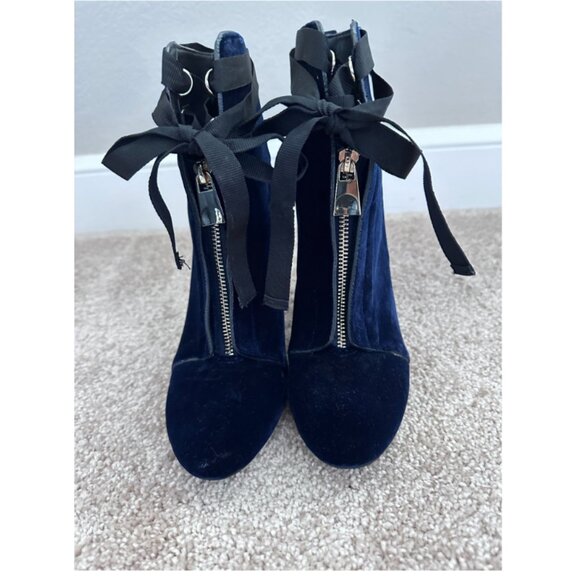 Zara TRF Midnight Blue Velvet Heeled Ankle Boots - Picture 2 of 8